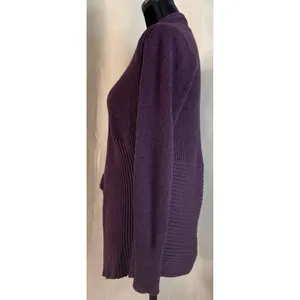 Eileen Fisher Womens XS Cardigan Sweater Purple Merino Wool‎ Ribbed Open Front thumbnail 5