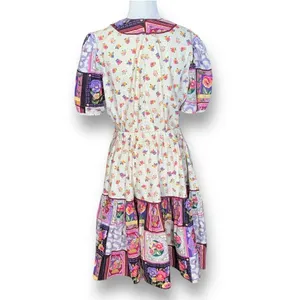 Vintage Handmade Square Dancing Skirt Set Purple Pansy Floral Printed Midi‎ thumbnail 3