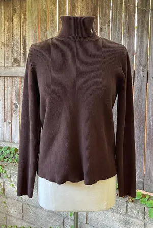 Lauren Ralph Lauren Ribbed Brown Turtleneck Sweater XL minimalist fall classic thumbnail 1