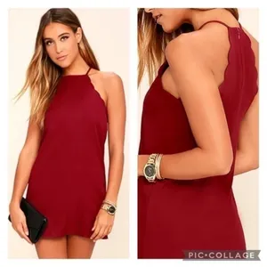 Lulu’s Endlessly Endearing scalloped halter dress in Wine thumbnail 2