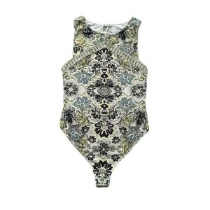 Free People Intimately cream, yellow & navy paisley open back bodysuit S thumbnail 11