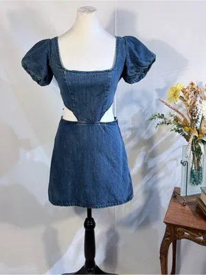 💥NWT Show Me Your Mumu City Cut Out Denim Mini Dress Deep End Size Small🧡 thumbnail 3