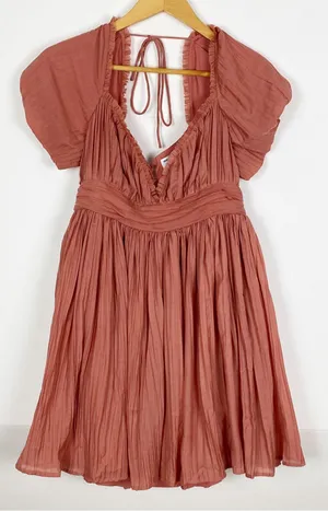 ASOS DESIGN plisse mini dress with puff sleeve in rose size 8 thumbnail 1