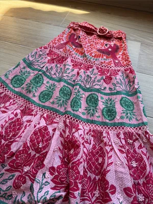 Farm Rio Ainika Print Macaws Maxi Skirt Size Medium Red Pink Green $260 thumbnail 4