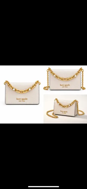 Kate Spade Mini Crossbody Cardholder on Crystal Chain – Neutral + Gold thumbnail 3