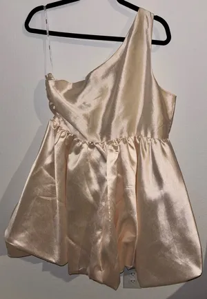 AB Studio One-Shoulder Champagne Color Party Dress thumbnail 11