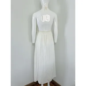 Lilbetter Womens Ivory Crochet Halter Maxi Dress Boho Beach Resort Vacation S thumbnail 3