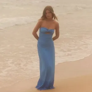 Zara Elegant Blue Strapless Maxi Dress evening party cocktail wedding gown thumbnail 14