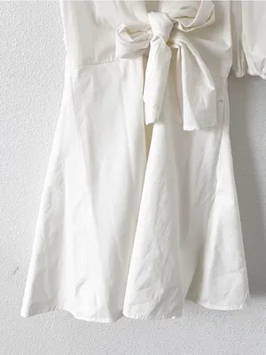 Choosy White Puff Sleeve Tie Front Cottagecore BohoSummer Vacation Mini Dress thumbnail 5