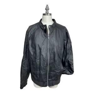 Old Navy Women's‎ XL Black Faux Leather Moto Bomber Jacket Zip Front thumbnail 5