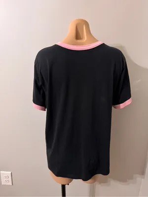 The Nike Tee Black Pink Ringer Floral Embroidered Logo XL Retro thumbnail 3