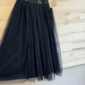 Maya Deluxe Halter Dark‎ Blue Sequin Top Tulip Skirt Midi Sleeveless Prom Dress thumbnail 7