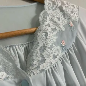 Vintage Shadowline Baby Blue Lace Trim Nylon Robe Small Long Grannycore Lingerie thumbnail 6