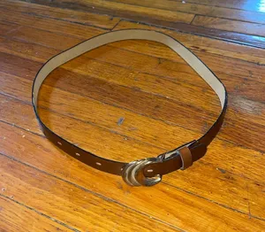 Vintage Brown Faux Leather Women’s Belt with Brass Buckle - Size 10 thumbnail 1