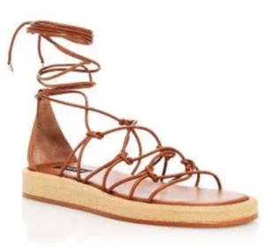 Aqua Cognac Straw Lace up Sandal Sz 9.5 thumbnail 1