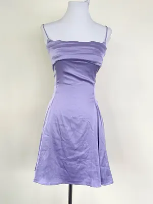 Lucy in The Sky Lavender Purple Satin Strappy Midi Dress M Medium Back Bow thumbnail 2