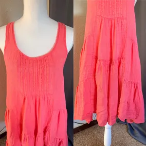 Tempo Paris Lagenlook Dress Womens XL Pink Linen Tiered Sleeveless Made Italy thumbnail 10