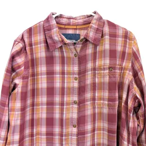 LL Bean Rangely Flannel Shirt XL Red Pink Orange Plaid Cotton Tencel Button Up thumbnail 3