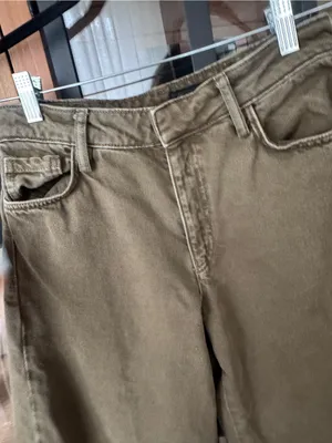 Zara barrel leg jeans pants high rise baggy olive green denim pockets cargo thumbnail 6