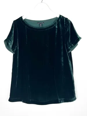 Eileen Fisher silk blend velvet green short sleeve oversized top size S small thumbnail 2