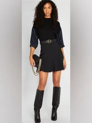 Club Monaco Mixed Media Puff Sleeve Mock Neck Sweater Black Size Small thumbnail 2
