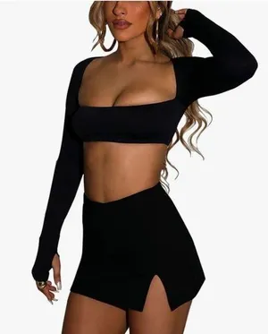 Never Worn Black S Crop Top And Skirt Set thumbnail 1
