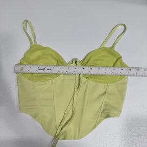 Women’s Cropped Tank Top Size S Boning Rushed Mesh Y2K Green Coquette Feminine thumbnail 7