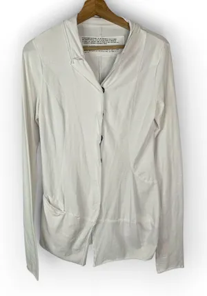 Black Label Womens Medium White Deconstructed Jersey Snap Blazer Cardigan Top thumbnail 1