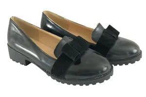 Womens Slip On Loafers Rockabilly Retro Faux Leather Bow Black 38 US Size 7 thumbnail 1