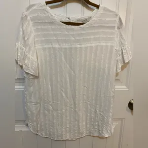 LOFT white striped blouse with ruffled sleeves thumbnail 2