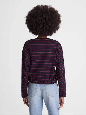 Madewell women’s The Perfect Tie-Waist Tee Jersey navy red stripe Size L NWT thumbnail 3