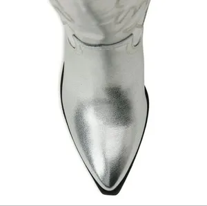 Madden Girl Madden NYC by Steve Madden Metallic Silver Etched Mid Calf Western Boots thumbnail 4