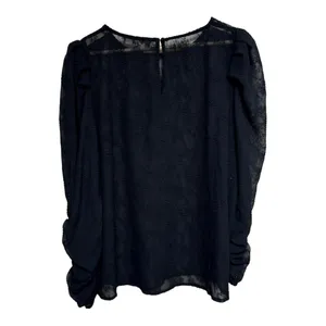 MNG Black‎ Sheer Textured Puff Sleeve Ruched Long Sleeve Top size 10 thumbnail 3