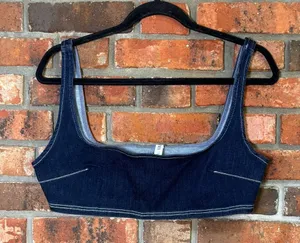 Zara TRF womens dark wash denim crop top blue L thumbnail 1