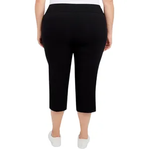 NWT Hearts Of Palm Womens Plus Solid Tech Stretch Pull-On Capri Pants Black 18W thumbnail 2