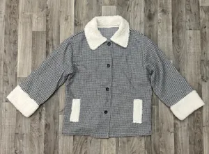 Houndstooth plaid Sherpa collar jacket black and white thumbnail 1