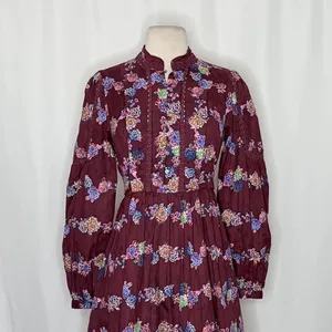 BY ANTHROPOLOGIE Mini Tunic Long Sleeve Dress Floral‎ Lace Trims Purple X-Small thumbnail 3