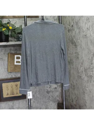 NEW Auden Cozy Ribbed Notch Collar Long Sleeve Pajama Top 94437845 Gray XS thumbnail 2