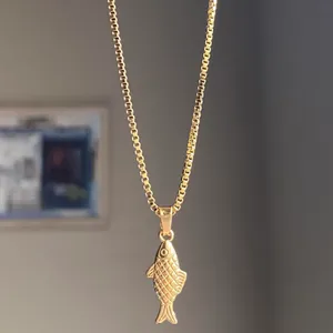 Handmade gold tone fully stainless steel fish boho funky chic simple necklace🌀🐟 thumbnail 2