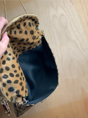 Leopard Print Foldover Crossbody Bag in Beige Faux Fur Cheetah Print Glam thumbnail 5