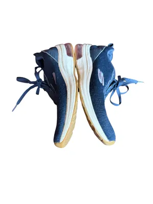 Skechers Women's Navy Knit Sneakers with Gum Soles and Light Pink Heel Accent thumbnail 2