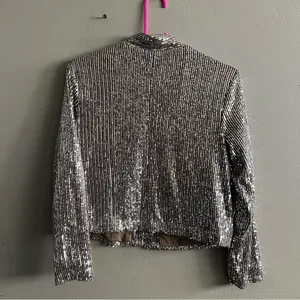 Women's Anthropologie Mare Mare Taupe Silver Sequin Open Jacket XXS Petite thumbnail 3