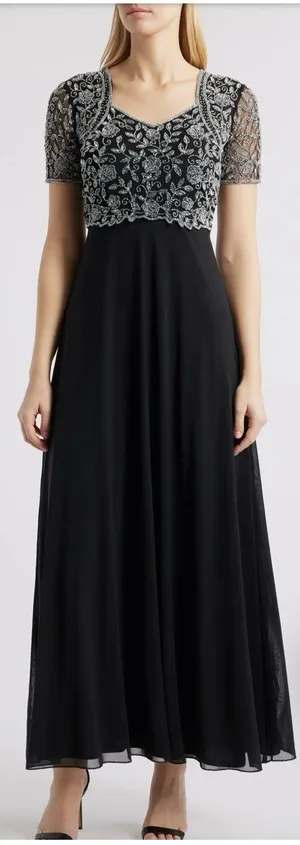 Pissaro Nights Beaded Bodice A-Line Gown Blue Size 10 Formal Cocktail thumbnail 1