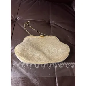 Gold Brocade Evening Bag Floral Frame Clutch Chain Handle Formal Purse VTG thumbnail 6