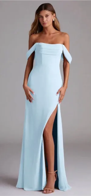 NWT Women's Azazie Saige Chiffon Maxi Dress Size 10 Sky Blue thumbnail 1