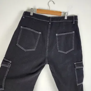 Cider Happy Hour Cargo Jeans Wide Leg Black Denim Contrast Stitch Size XL thumbnail 12