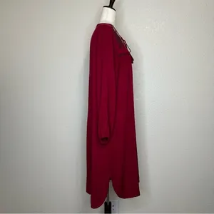 Dabenti Embroidered Sequins Burgundy Long Sleeves Midi Dress, Size XL thumbnail 6
