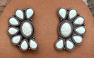 Faux White Buffalo Half Cluster Earrings thumbnail 1