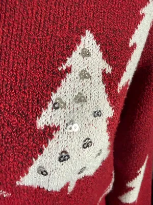 Holiday Time women's red winter tree long sleeve crewneck sequin sweater S thumbnail 7