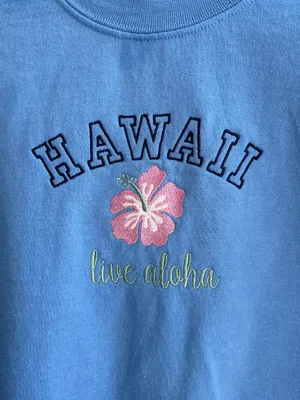 Hawaii Live Aloha Gildan Hibiscus Embroidered Sweatshirt, Blue, Size Medium thumbnail 8